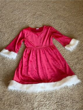 Holiday Time Red Velvet Holiday Dress with White Faux Fur Trim